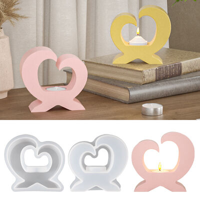 DIY Aromatherapy Gypsum Cement Love Candlestick Base Jewelry Heart Shaped Candle Stand Decoration Silicone Mold