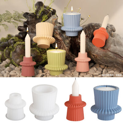DIY Drip Glue Resin Geometric Stripe Candle Base Stand Aromatherapy Gypsum Candle Cup Candle Stand Silicone Mold