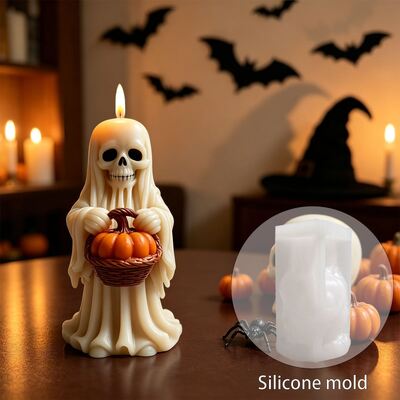 Esqueleto 3D Cestión fantasma Candela de calabaza Molde de silicona DIY Halloween Aromaterapia Molde de yeso