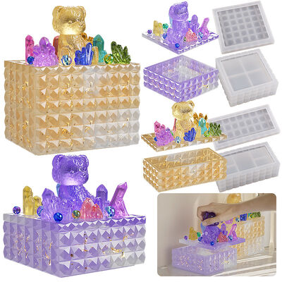 DIY Drip Glue Diamond Storage Box Square Rectangular Cut Diamond Stacking Music Storage Can Silicone Mold