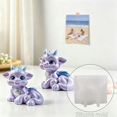 3D Sticker Cartoon Dragon Silicone Mold Adorable Baby Dragon Scented Candle Ornament Gypsum Mold