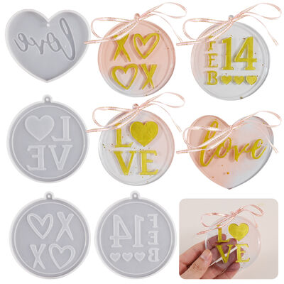 DIY Crystal Dropper Resin Heart-shaped Circular English Love Hanging Pendant Keychain Valentine's Day Silicone Mold