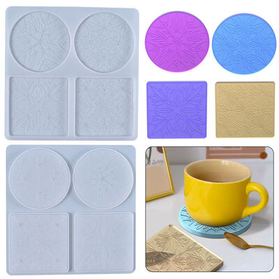DIY Crystal Dropper Mold, Four Connected Mandala Patterned Coaster, Carved Coaster, Table, Silicone Mold