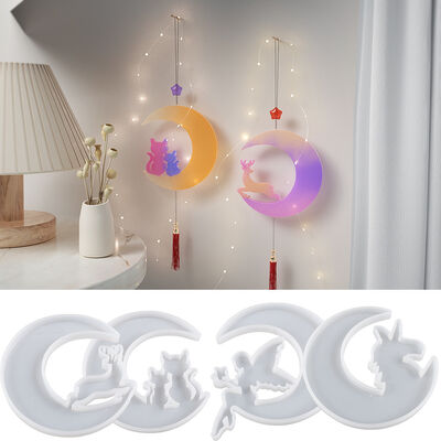 DIY Crystal Dropping Gel Moon Cat Elk Moon Unicorn Moon Angel Hanging Silicone Mold