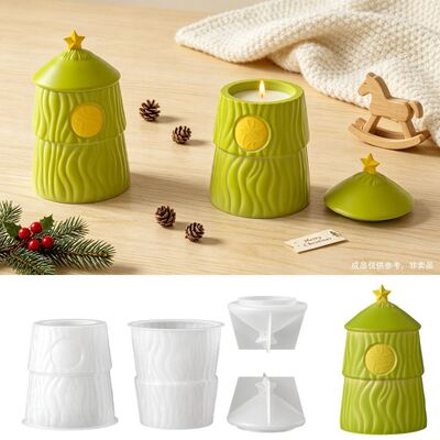 Cross Border New Product Star Christmas Tree Elk Pattern Storage Can Candle Cup Ornament Container Silicone Mold