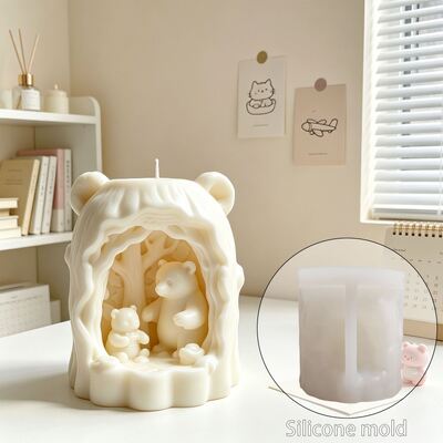 Ins Wind Tree Cave Bear Silicone Mold DIY Forest Mother And Child Bear Aromatherapy Candle Gypsum Decoration Mold