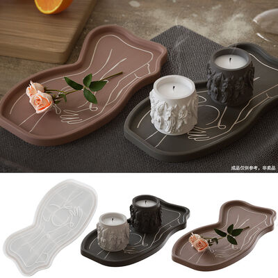 DIY Crystal Drip Glue Cement Gypsum Body Abstract Line Tray Storage Plate Dish Ornament Silicone Mold