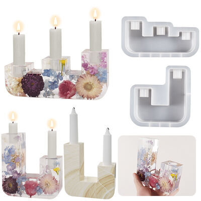 Crystal Dropper Resin Mirror Staircase Shaped Candle Holder Silicone Mold DIY Gypsum Candle Holder Swing Table