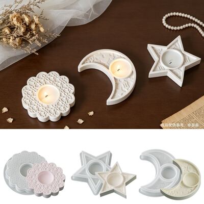 Flower, Moon, Star, Candle Stand Silicone Mold DIY Gypsum Aroma Tray Candle Base Mold
