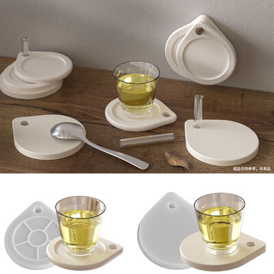 Simple Feng Shui Drip Cup Mat Tray DIY With Hanging Hole Stackable Resin Gypsum Cup Mat Silicone Mold