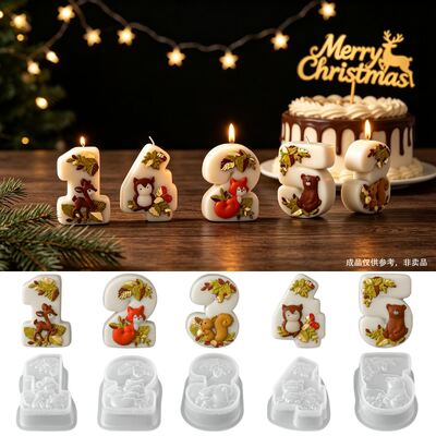 Relief Forest Animal Leaves Digital Silicone Mold Squirrel Bear Deer Digital Candle Mold