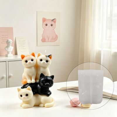 3D Stacked Cat Silicone Mold DIY Cartoon Four Stacked Cat Aromatherapy Candle Gypsum Mold