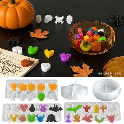 Halloween Pumpkin Storage Box Skull Ghost Devil Cross Wax Particle Pendant Silicone Mold