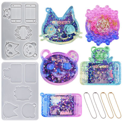 Little Bear Mobile Phone Cat Wreath Flowing Sand Pendant Hanging Silicone Mold DIY Crystal Drip Glue Keychain