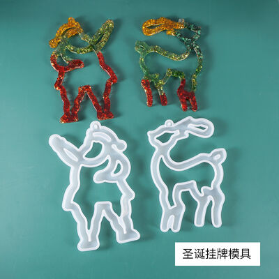 DIY Crystal Epoxy Mold Santa Claus And Reindeer Pendant Room Decoration Theme Silicone Mold