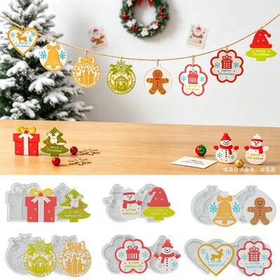 DIY Two Snowman Gingerbread Man Christmas Tree Gift Box Bell Hat Christmas Hanging Silicone Mold