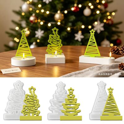 Cross Border Star Hollow Christmas Tree Insert Board Silicone Mold DIY Aromatherapy Gypsum Candle Holder Decoration Mold