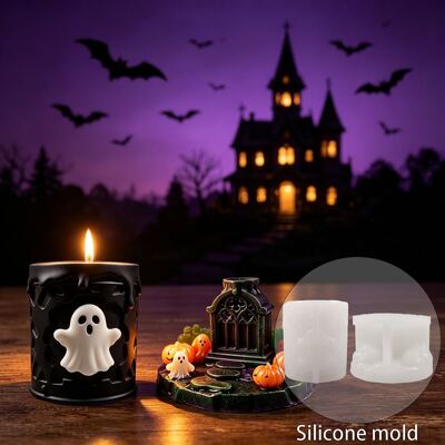 Cross Border Halloween Relief Ghost Candle Cup Pumpkin Ghost Altar Candle Holder Ornament Silicone Mold