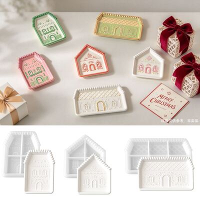 Cross Border Christmas Gingerbread House Tray Silicone Mold DIY Relief Pattern House Plate Mold
