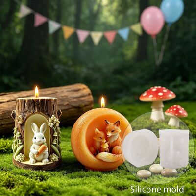 Easter Forest Tree Hole Rabbit Cup Fox Family Aromatherapy Candle Gypsum Silicone Mold