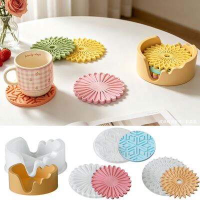 Cross Border Ins Style Daisy Snowflake Mandala Patterned Coaster Storage Base Gypsum Silicone Mold