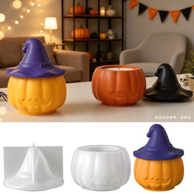 Ghost Wizard Hat Pumpkin Storage Can Silicone Mold Halloween Pumpkin Candle Cup Gypsum Mold