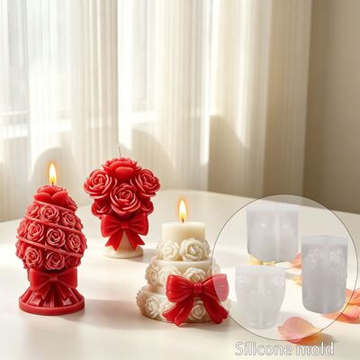 3D Butterfly Knot Rose Bundle Silicone Mold DIY Rose Three Layer Cake Aromatherapy Candle Mold
