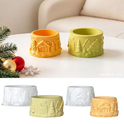 Christmas Relief House Christmas Tree Pattern Storage Platform Aromatherapy Gypsum Candle Cup Silicone Mold