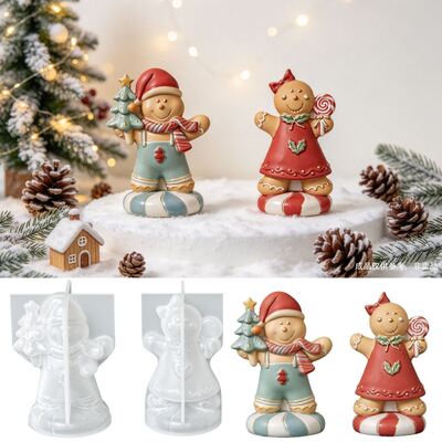 Christmas Gingerbread Man 3D Silicone Mold Men's And Women's Gingerbread Doll Aromatherapy Candle Gypsum Decoration Mold