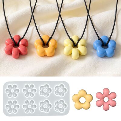 Hollow Out Chubby Flower Pendant Silicone Mold With Eight Pieces Of Soft And Cute Thick Petal Hanging Decoration, Drip Glue Hand Decoration Mold