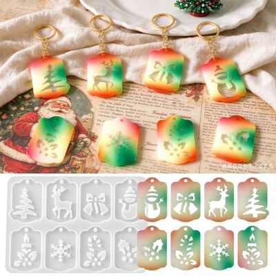 Christmas Hollow Hanging Tag Silicone Mold, Reindeer Snowflake Christmas Tree Drip Glue Keychain Aromatherapy Sheet Mold
