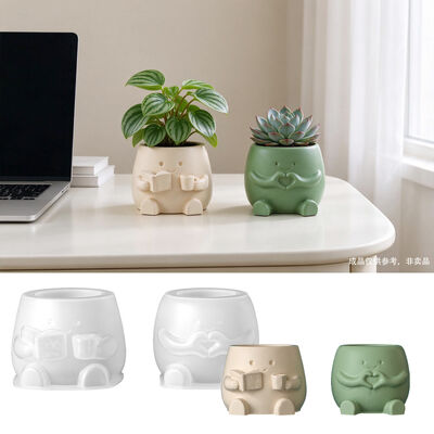Bixin Reading Cartoon Character Flower Pot Mold DIY Aromatherapy Gypsum Candle Cup Flower Utensil Silicone Mold