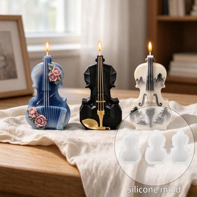 3D Violin Silicone Mold DIY Aromatherapy Candle Gypsum Drip Glue Retro Musical Instrument Decoration Mold