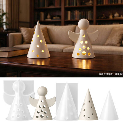 Hollow Out Pentagram Cone DIY Angel Hollow Out Circular Hole Candle Holder Small Night Light Ornament Silicone Mold