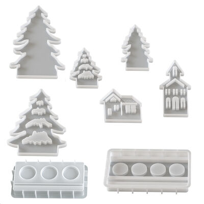 Christmas candle holder decoration gypsum mold DIY Christmas tree house four grid candle holder silicone mold