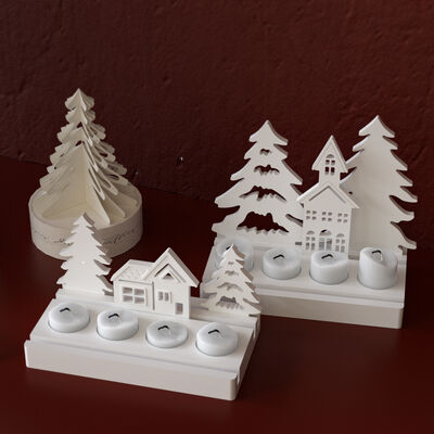 Christmas candle holder decoration gypsum mold DIY Christmas tree house four grid candle holder silicone mold