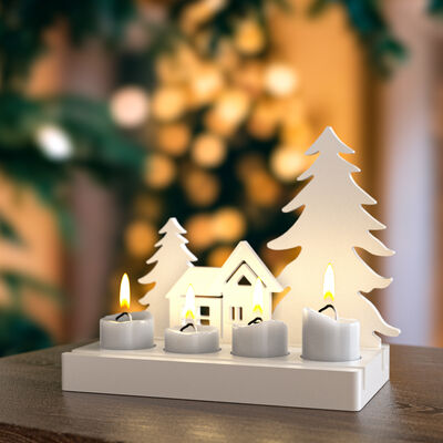 Christmas candle holder decoration gypsum mold DIY Christmas tree house four grid candle holder silicone mold