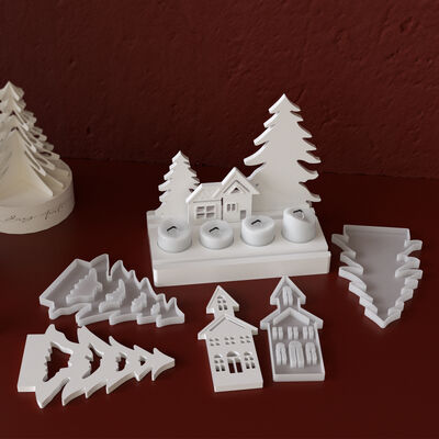 Christmas candle holder decoration gypsum mold DIY Christmas tree house four grid candle holder silicone mold