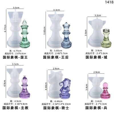 Molde de gotero de cristal DIY, molde de silicona tridimensional para el tablero de ajedrez internacional