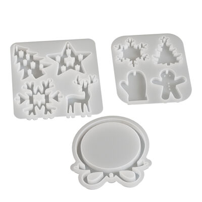 Molde de silicona colgante de la serie navideña de gotero de cristal DIY, molde colgante de árbol de Navidad, reno, copo de nieve, manopla de nieve