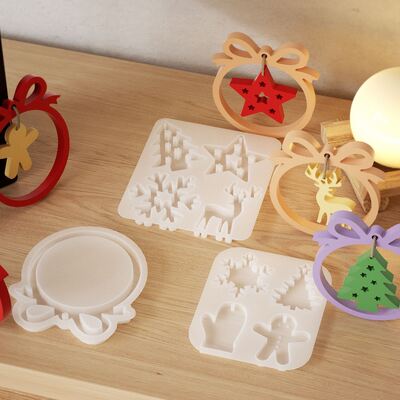 Molde de silicona colgante de la serie navideña de gotero de cristal DIY, molde colgante de árbol de Navidad, reno, copo de nieve, manopla de nieve