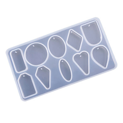 DIY crystal dropper mold ten grid pendant with holes, circular heart-shaped rectangular, non polishing silicone mold