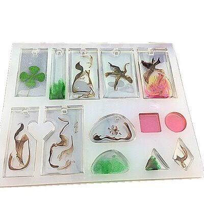 Crystal Drip Glue Necklace Pendant Silicone Mold DIY Handmade Jewelry Water Drop Square Elliptical Puzzle with Hole Mold