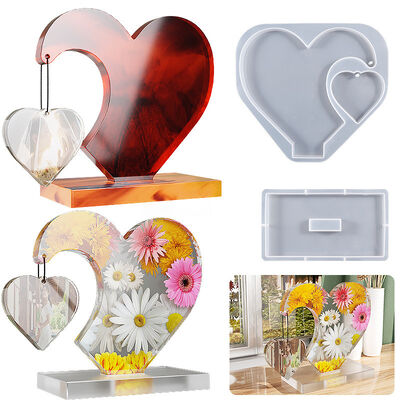 DIY Drip Glue Resin Gypsum Large Heart Small Heart Splicing Picture Frame Platform Base Silicone Mold