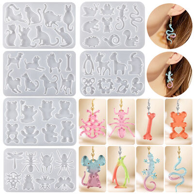 DIY crystal dropper animal series earrings silicone mold cat violent bear puppy insect pendant hanging mold