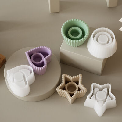 Striped heart-shaped circular pentagram candle holder ornament DIY aromatherapy gypsum candle base silicone mold