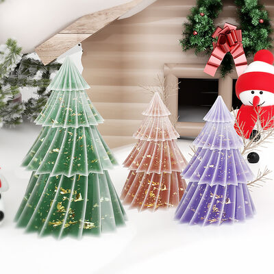 Crystal Dropping Resin Mold Folding Stripes Christmas Tree Candle Ornament DIY Gypsum Silicone Mold