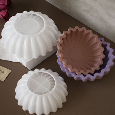 DIY adhesive plaster origami wave lace plate, circular candle cup, storage bowl, silicone mold