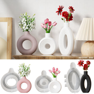 Nordic Circle Vase Silicone Mold Elliptical Circle Stripes Ins Wind Pendant Sweet Donut Flower Vase Grinding