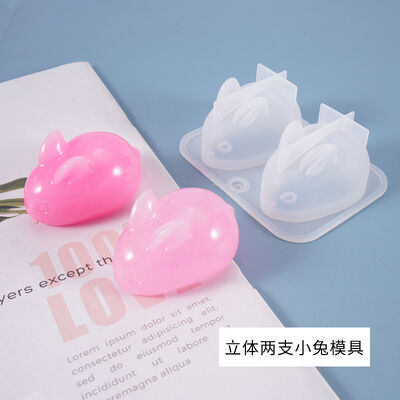 Molde de gel de cristal DIY, molde de silicona con espejo de dibujos animados lindo tridimensional, dos conejos